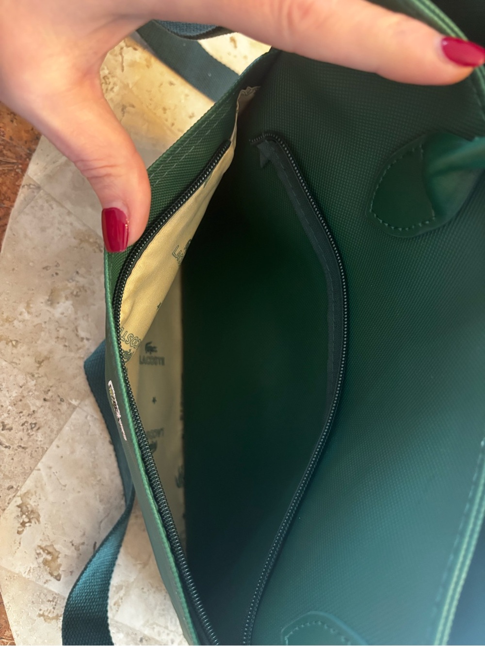 Lacoste Green Chantaco Tote Crossbody Bag Croc Logo Detachable Strap - Picture 6 of 14
